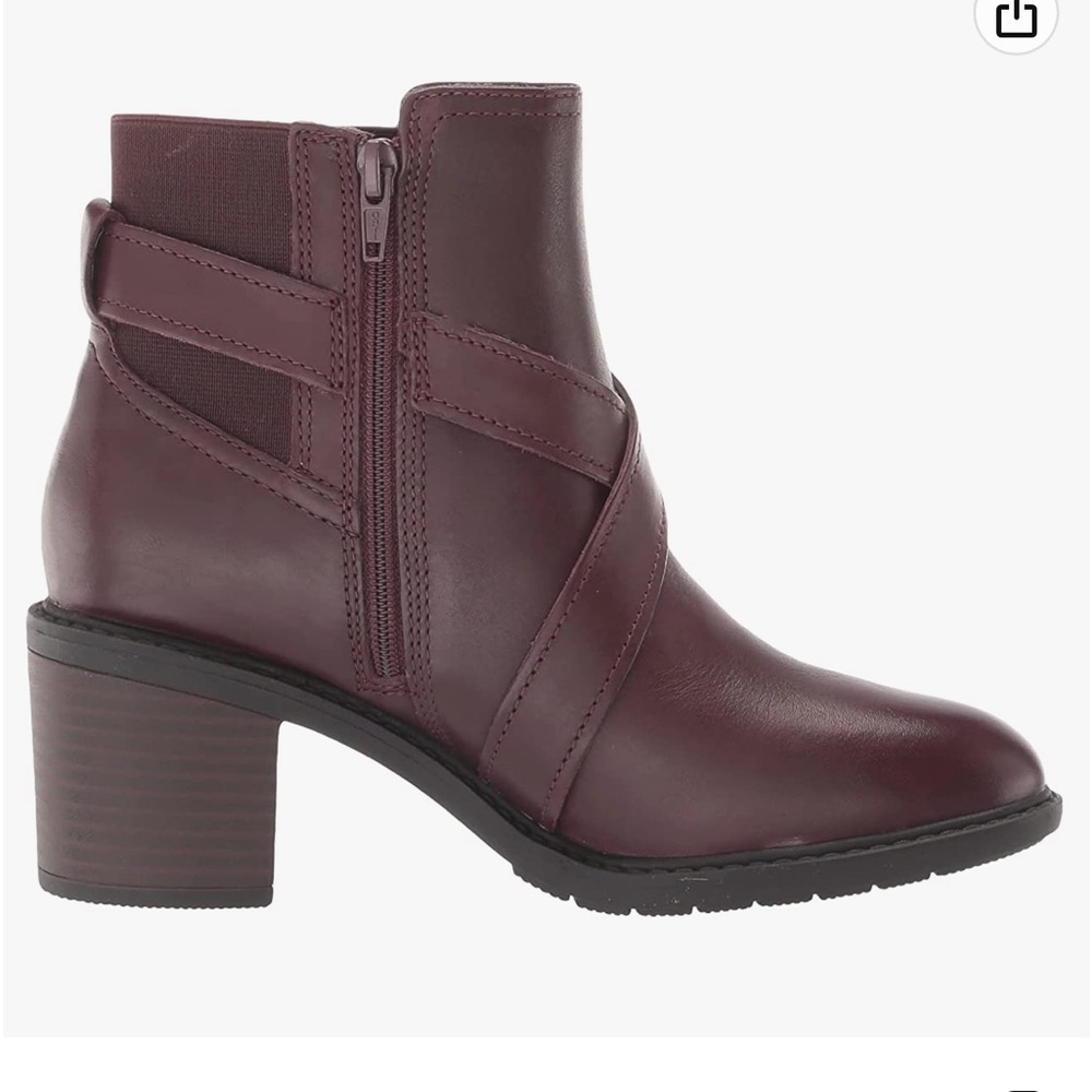 NWT Clark’s Scene Straps Ankle Burgundy Leather Boots - Picture 5 of 6